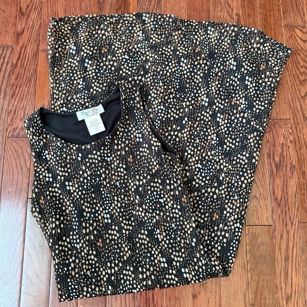 She's The One Vintage Black Brown Polka Dot Unique Pattern Cocktail Dress XS